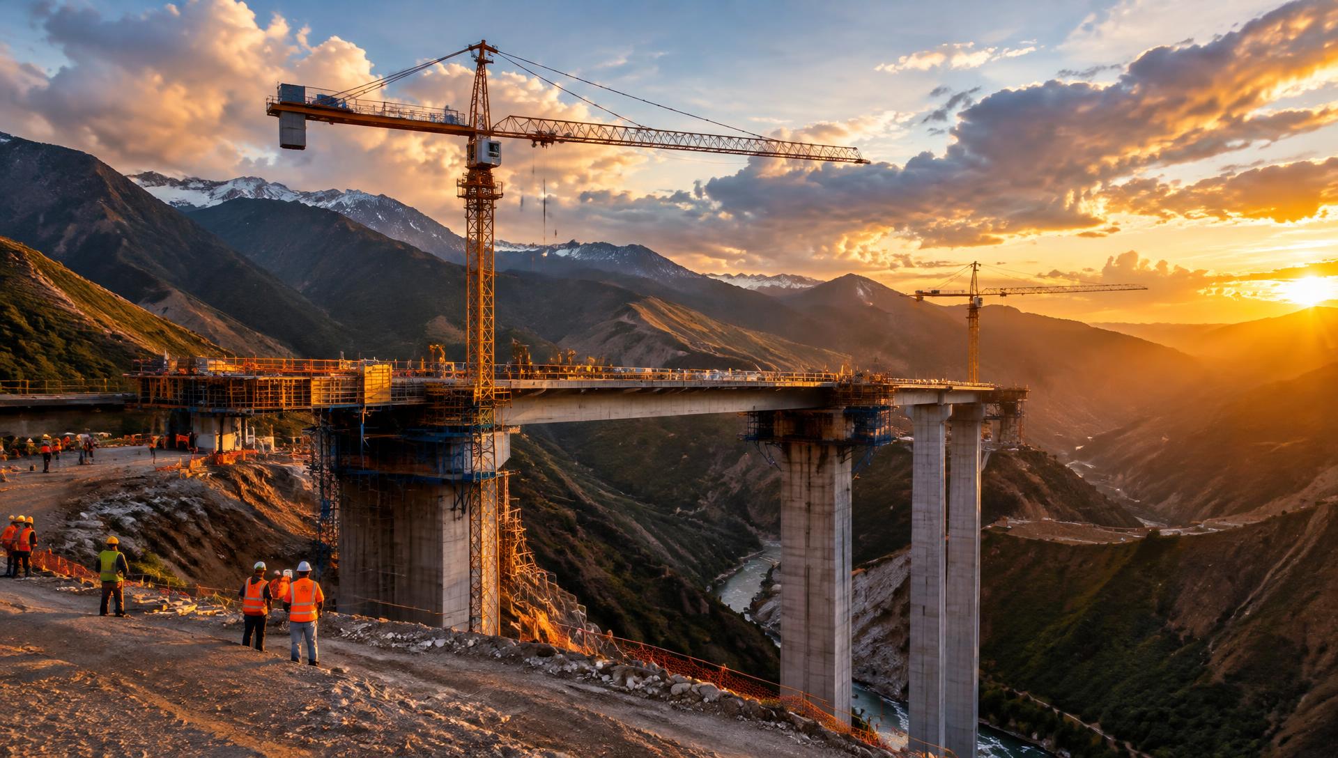 Construcción de puente en los Andes